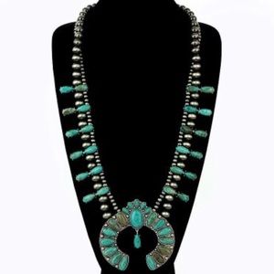 ISAC Jewelry - Turquoise Natural Stone Squash Blossom Necklace ISAC Jewelry - Turquoise Natural Stone Squash Blossom Necklace